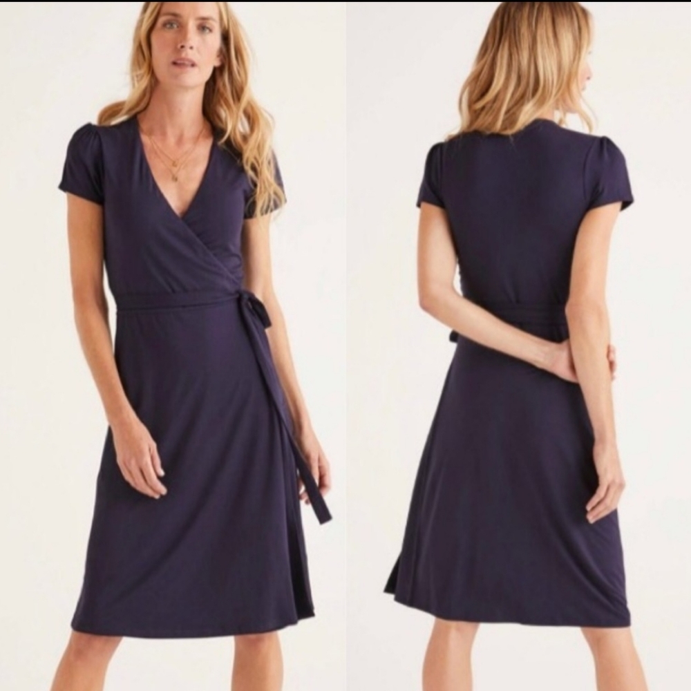 Boden Wrap Dress Jersey Navy Size 10L